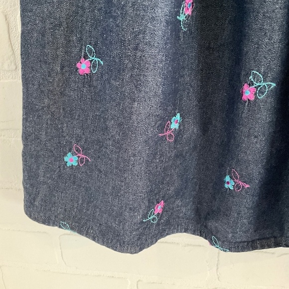 Vintage Handmade Maxi skirt Floral daisies Embroideries Dark wash Denim XS - Picture 4 of 8